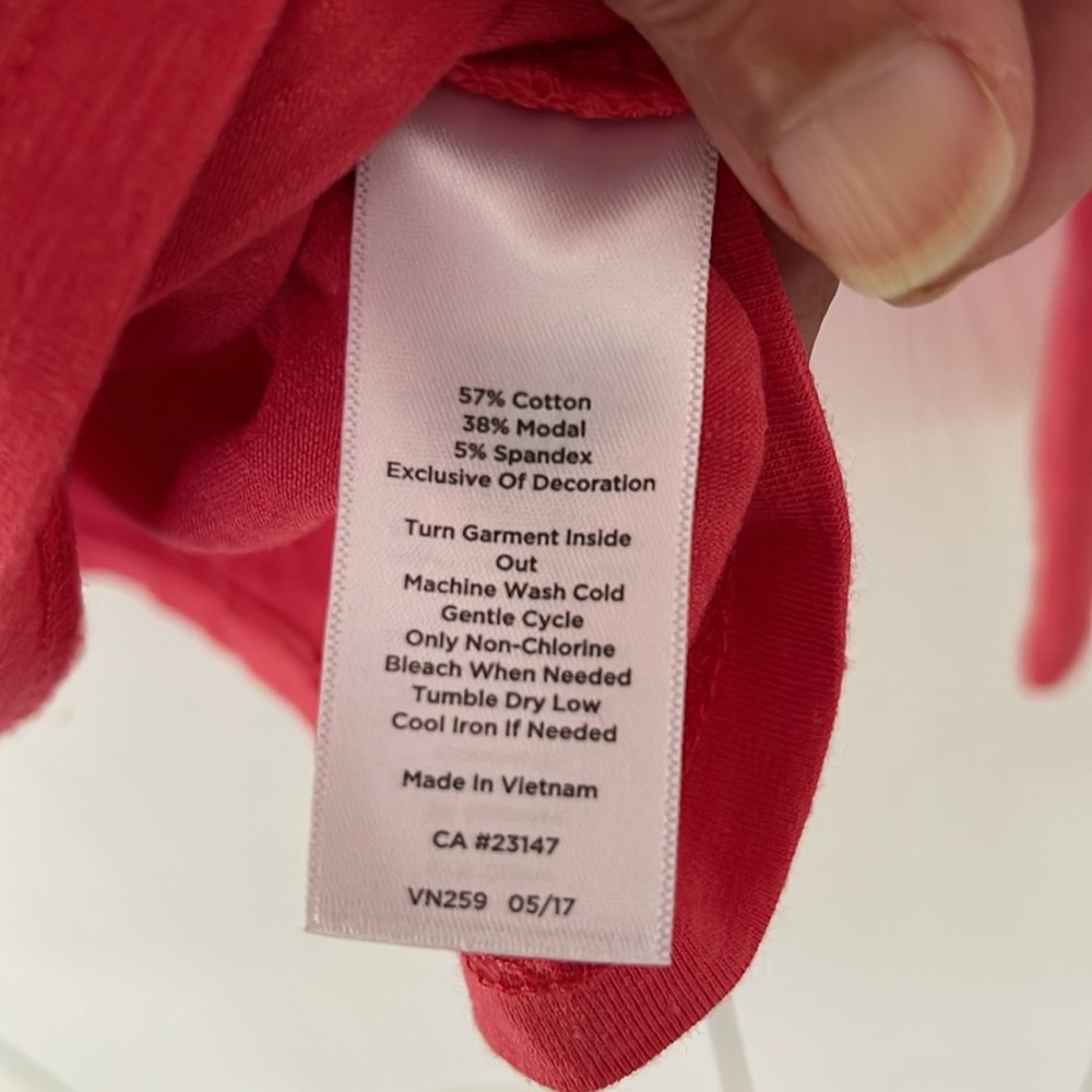 Talbots Long Sleeve Top Sz S Coral Red Crochet Stripe Detail - Picture 5 of 5